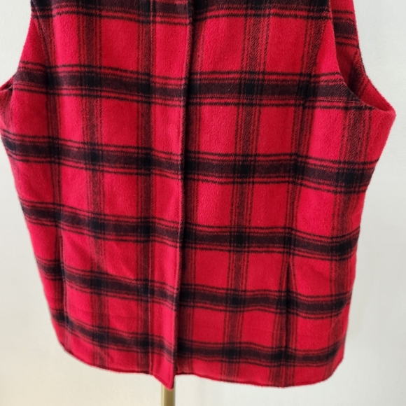J. Jill Vest Womens XL Red Black Plaid Full Zipper Snap Button Wool Blend - Picture 3 of 7